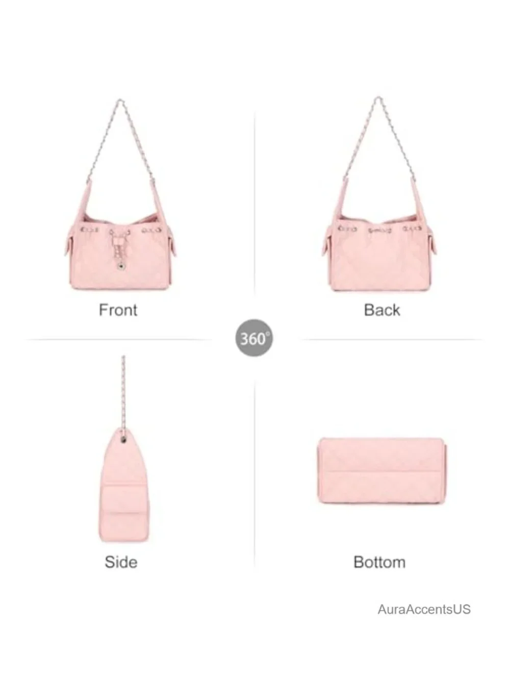 Quilted Hobo Shoulder Bag with Chain Strap - Large Tote Handbag
